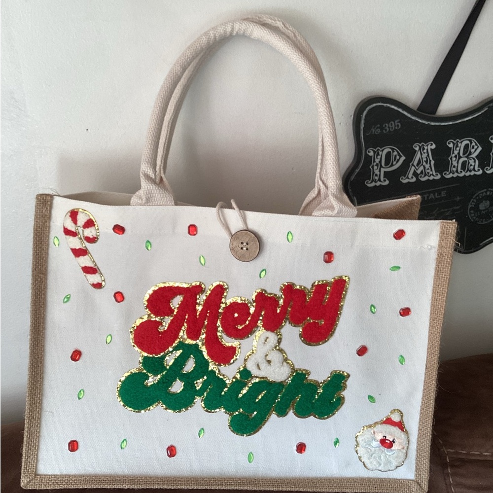 Festive Canvas Tote Bag - White and Red